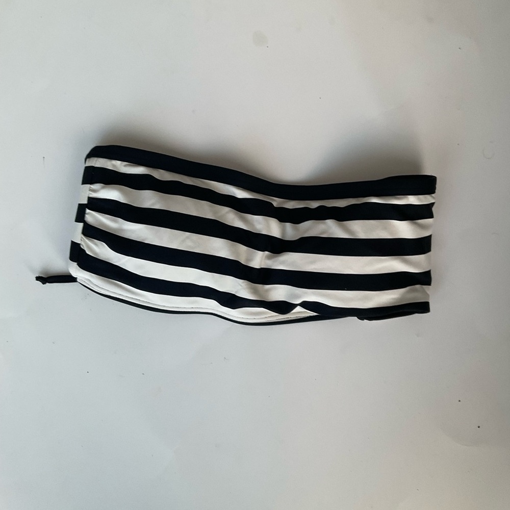 DKNY Black and White Striped Bandeau Swim Top